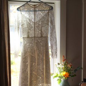 White cotton lace wedding dress, size XS/S, floor-length, long-sleeve